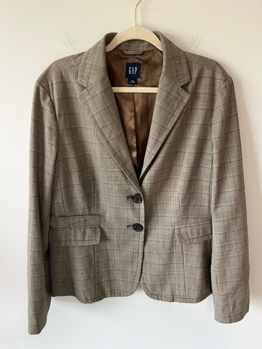 GAP Women's Plaid Two-Button Wool Blend Blazer – Taupe/Brown Size 16